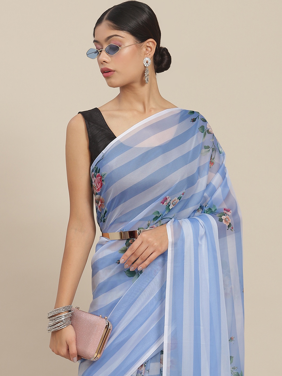 

Ishin Blue Striped Silk Blend Saree