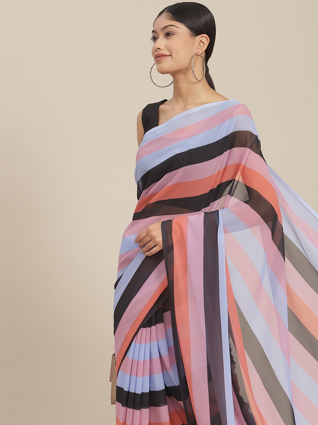 

Ishin Multicoloured Georgette Striped Saree, Multi