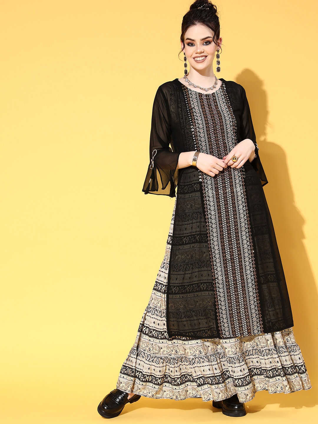 

ZOLA Women Classic Black Georgette Fluid Tie-Up Kurta
