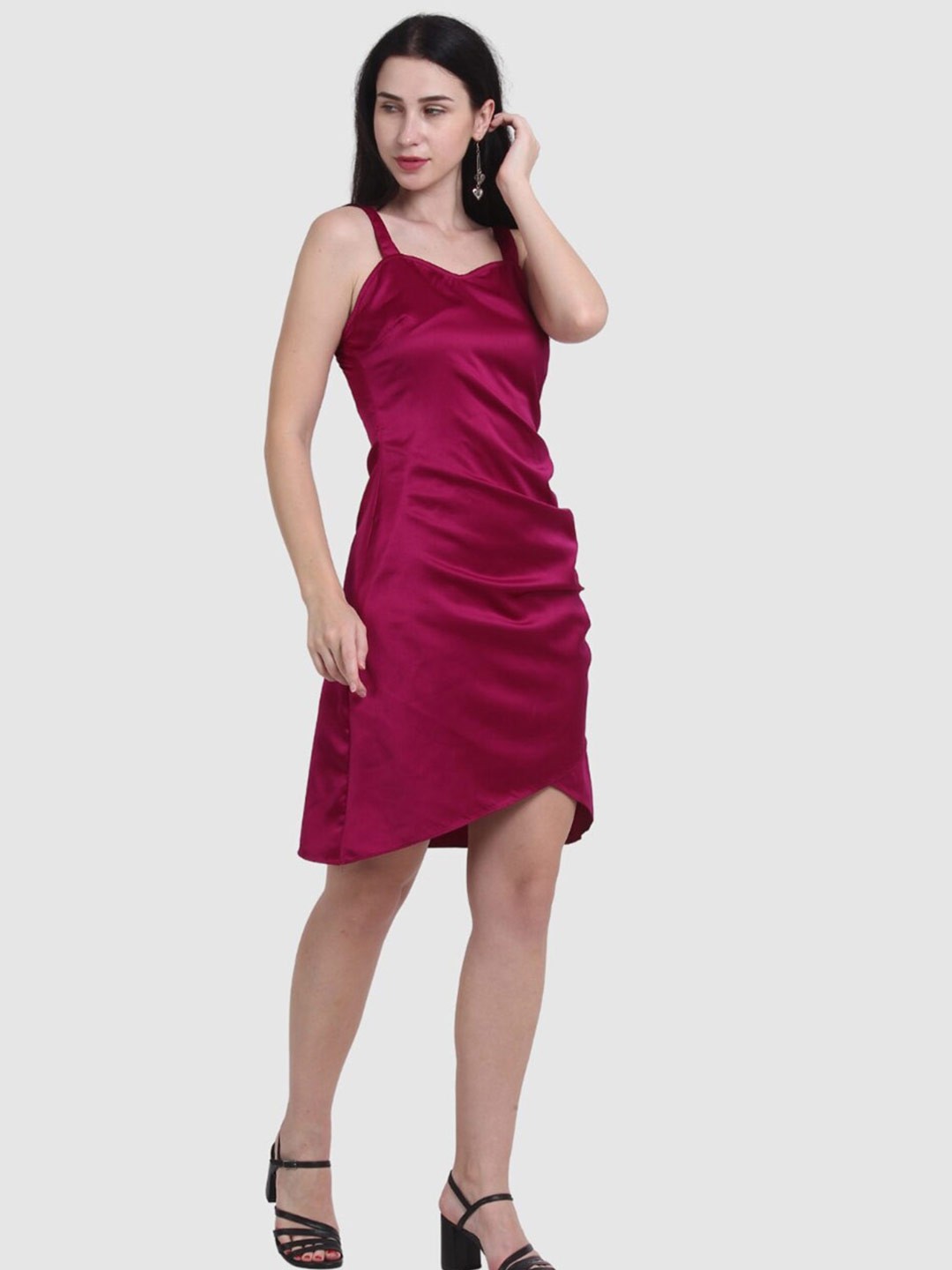 

The Label Bar Women Magenta Satin A-Line Mini Dress