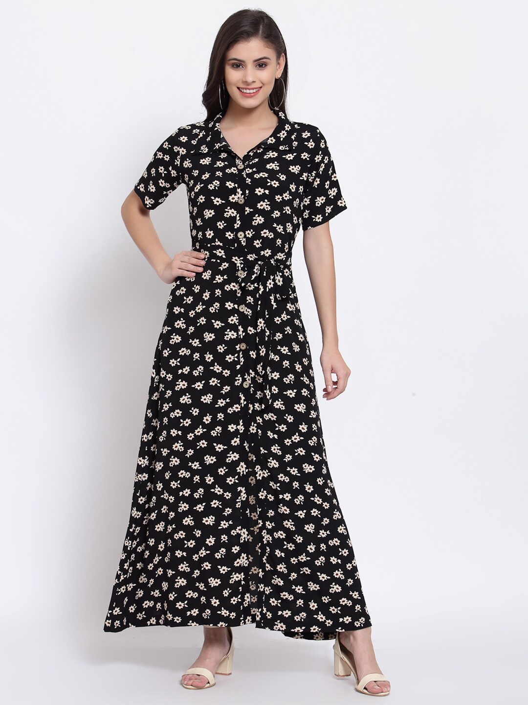 

Just Wow Floral Crepe Maxi Dress, Black