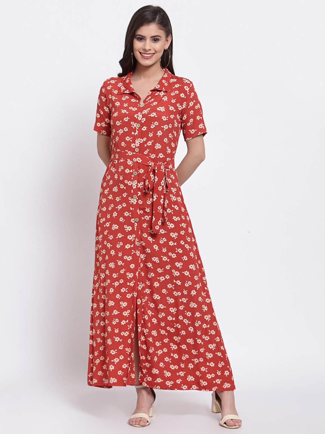 

Just Wow Women Orange Floral Crepe Maxi Dress