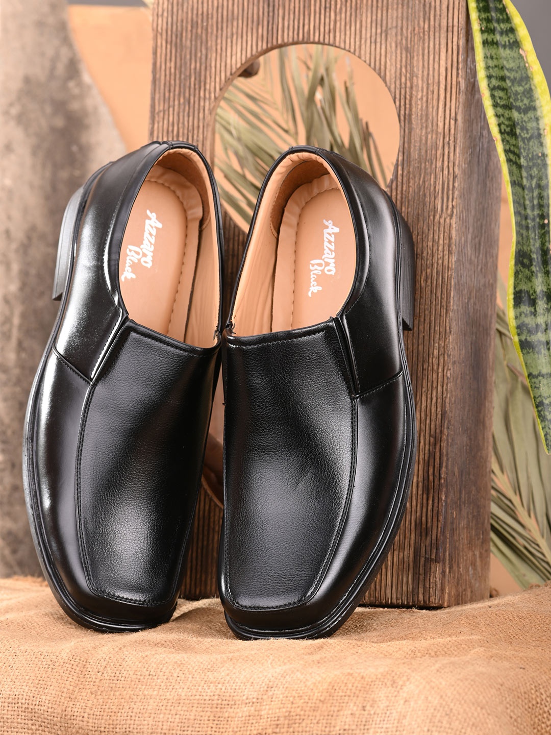 

Azzaro Black Men Black Solid Slip-On Formal Shoes