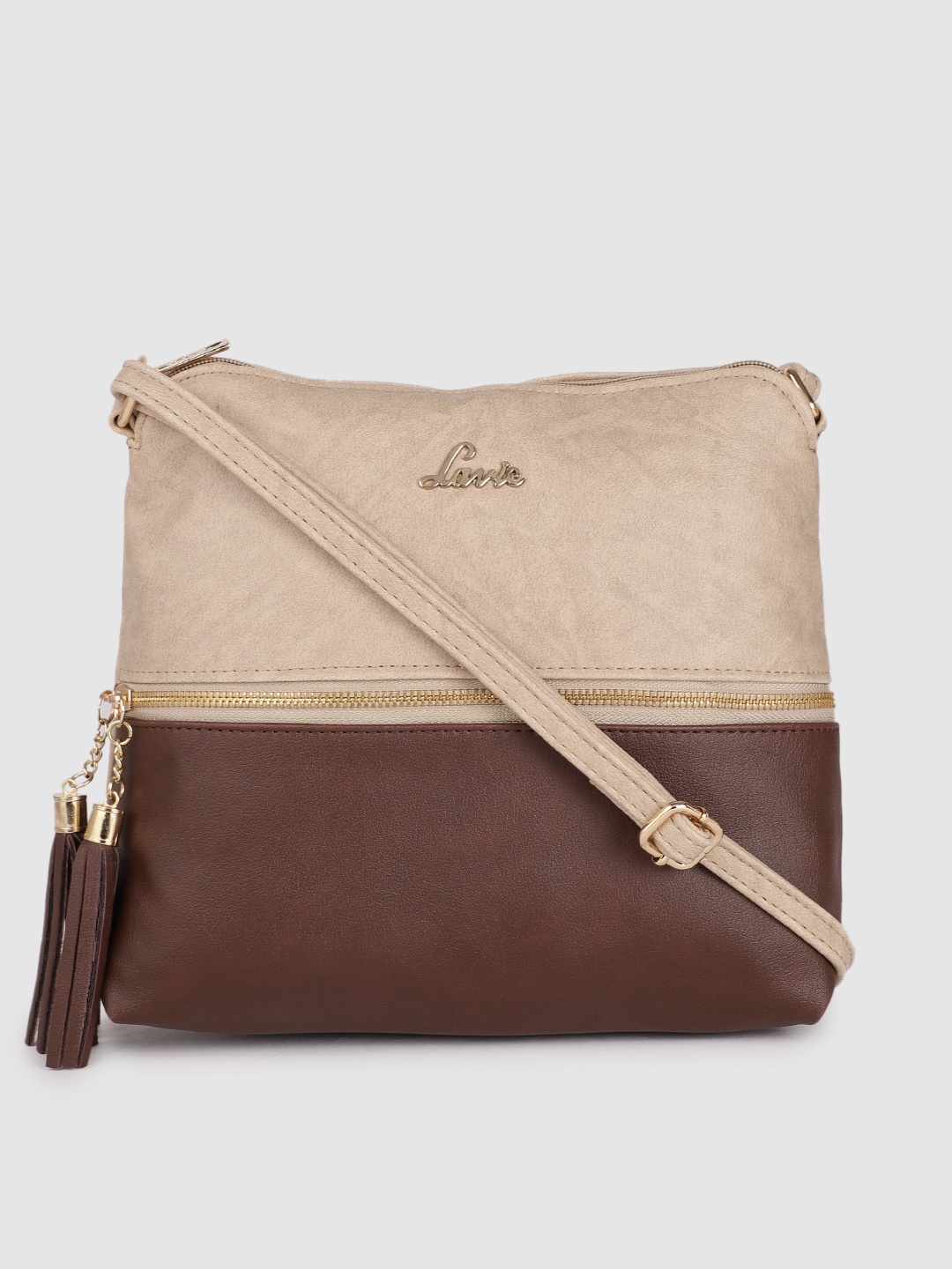 

Lavie Women Beige & Brown Structured Sling Bag with Tasselled