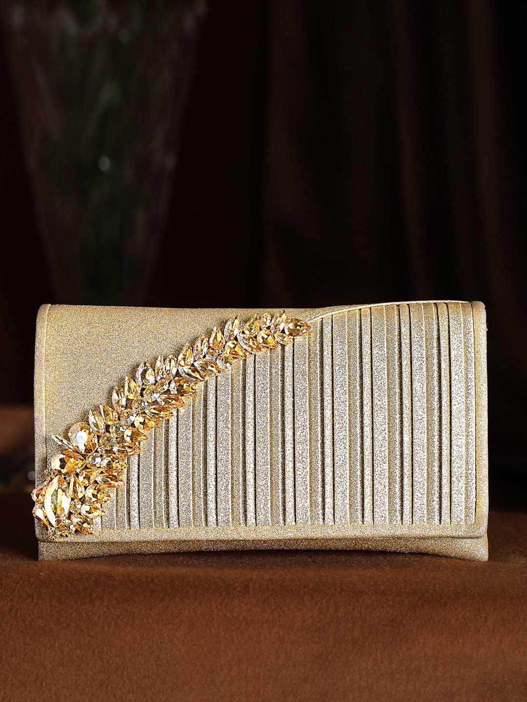 

Rubans Gold-Toned Embellished Envelope Clutch