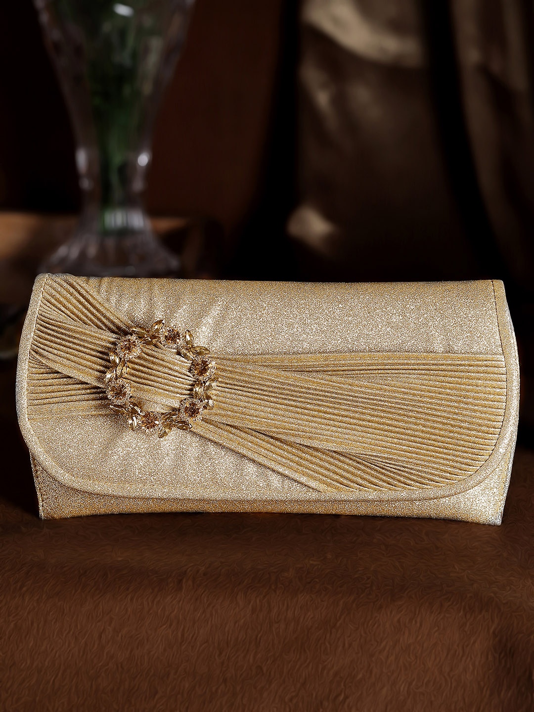 

Rubans Gold-Toned Embellished Envelope Clutch