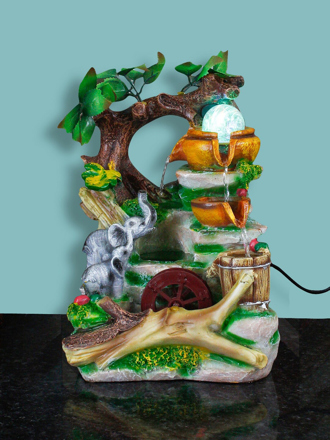

eCraftIndia Green 3 Steps Theme Water Fountain With LED Light
