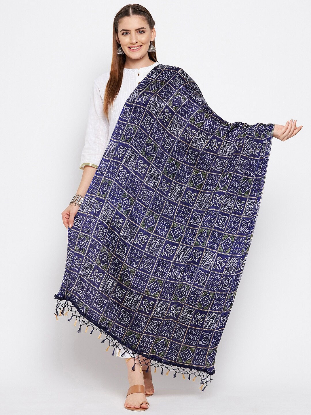 

Clora Creation Navy Blue Printed Bandhani Dupatta