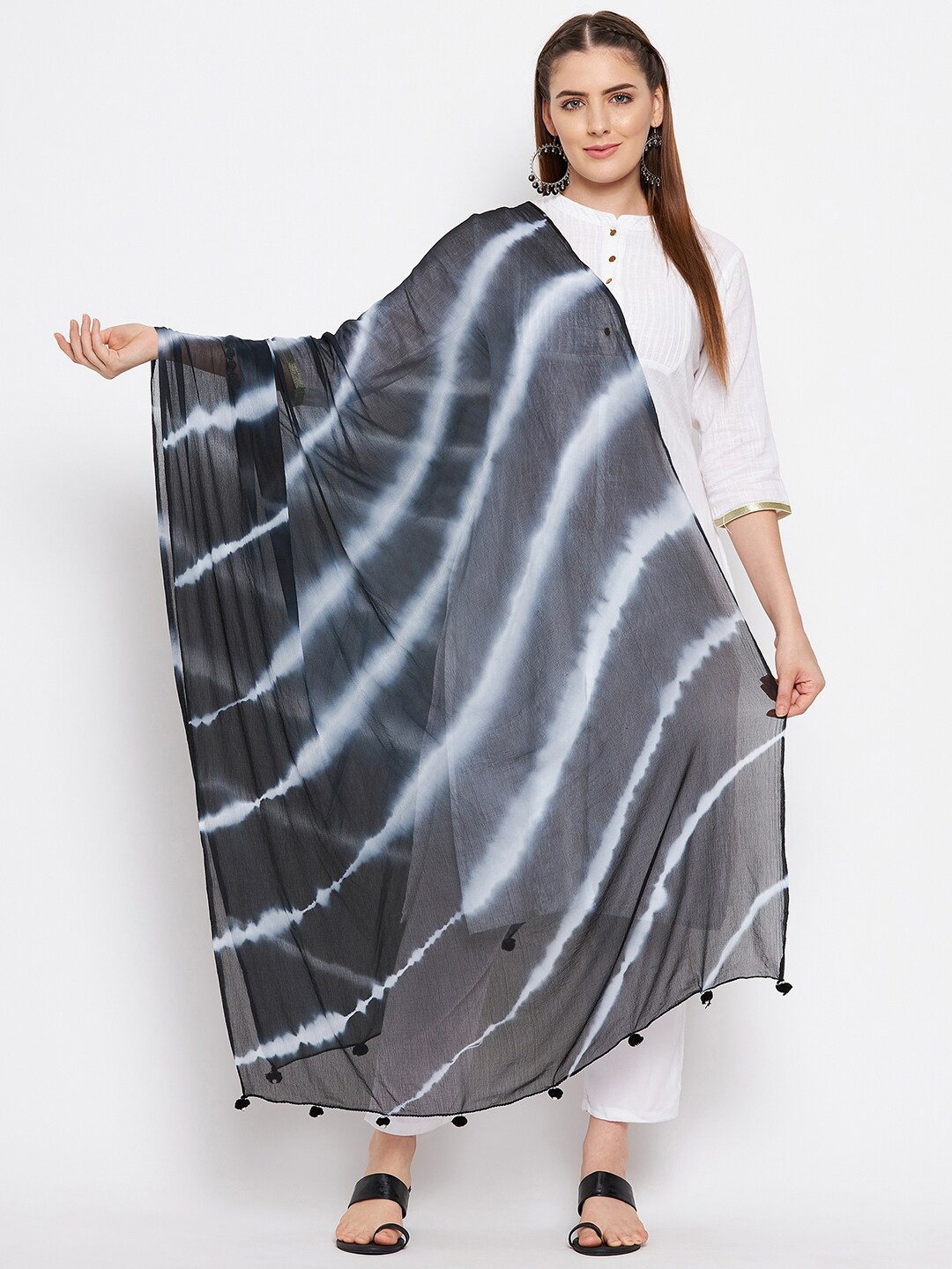 

Clora Creation Women Black & Blue Striped Dupatta