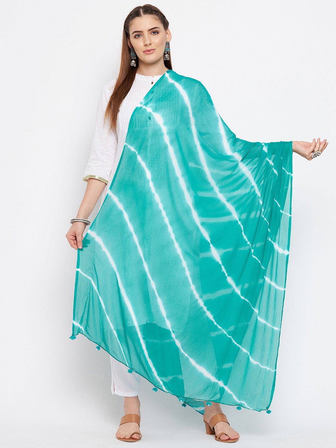 

Clora Creation Blue & White Striped Leheriya Dupatta