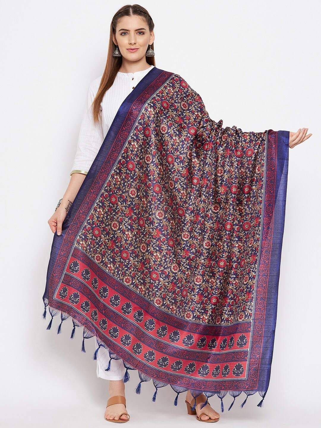 

Clora Creation Navy Blue & Red Printed Dupatta