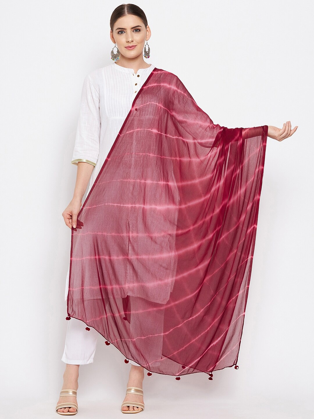 

Clora Creation Maroon Striped Dupatta