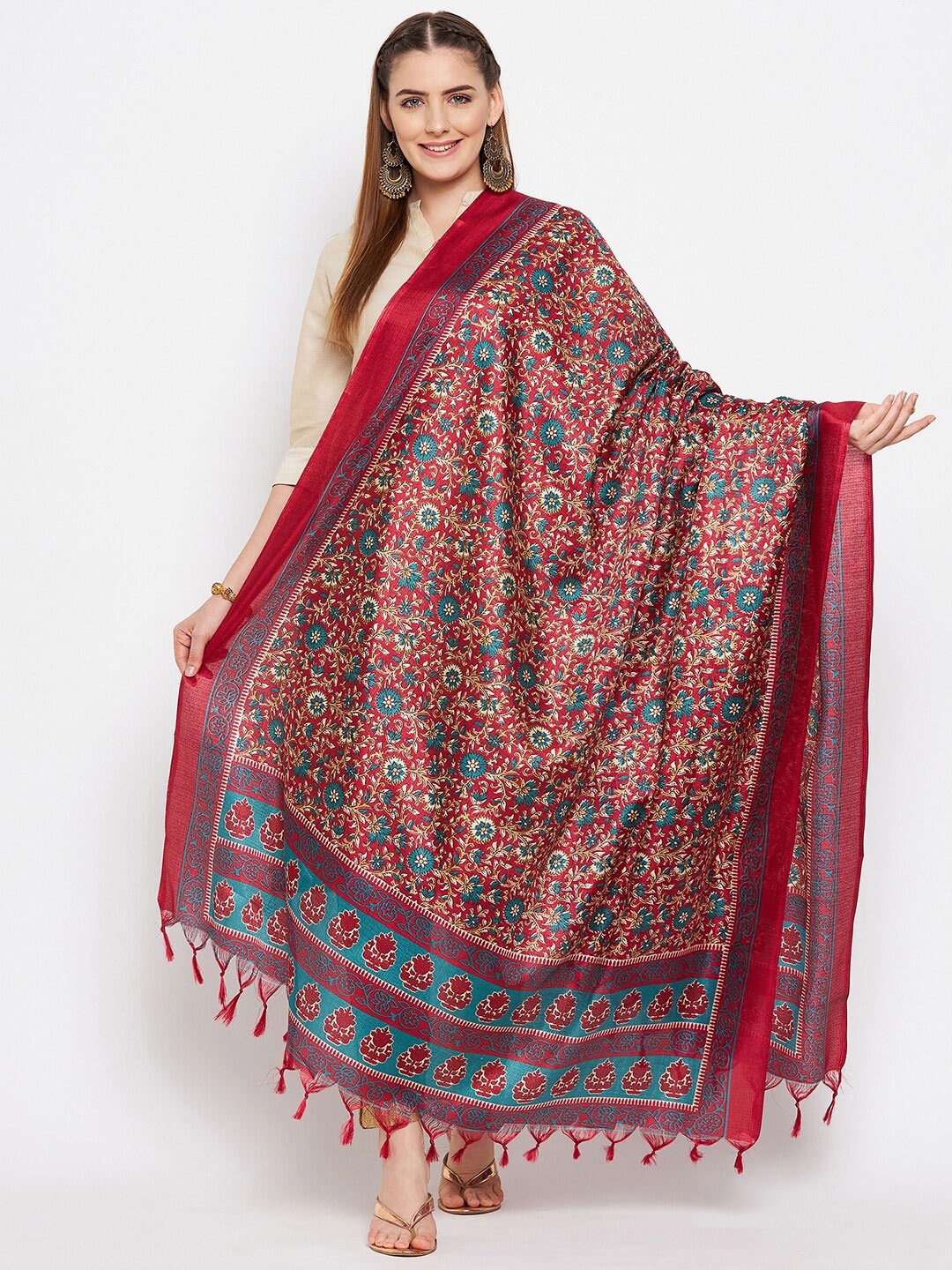 

Clora Creation Maroon & Blue Printed Dupatta