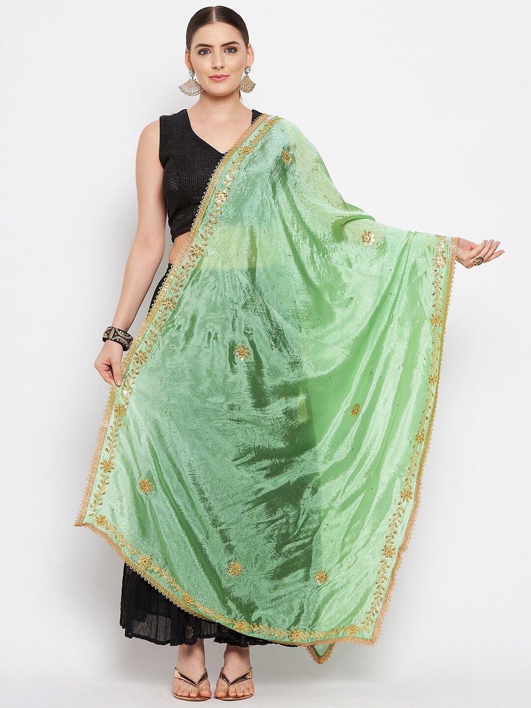 

Clora Creation Women Sea Green & Gold-Toned Ethnic Motifs Embroidered Dupatta