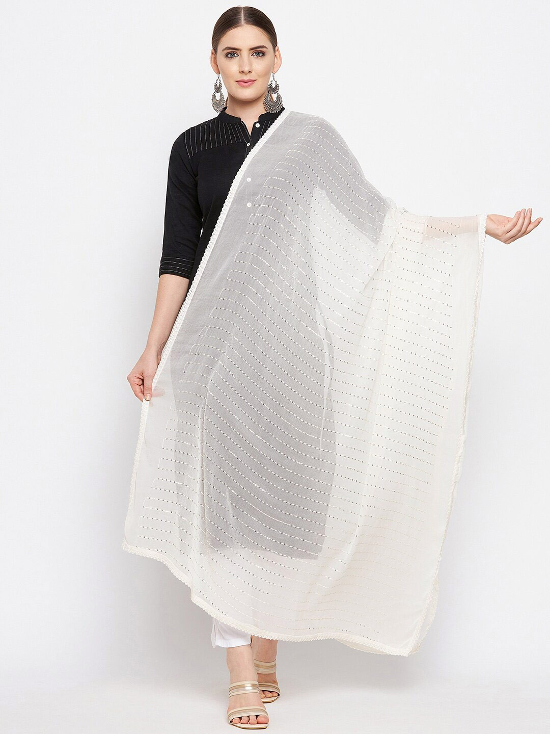 

Clora Creation Women Off White Embroidered Sequined Dupatta
