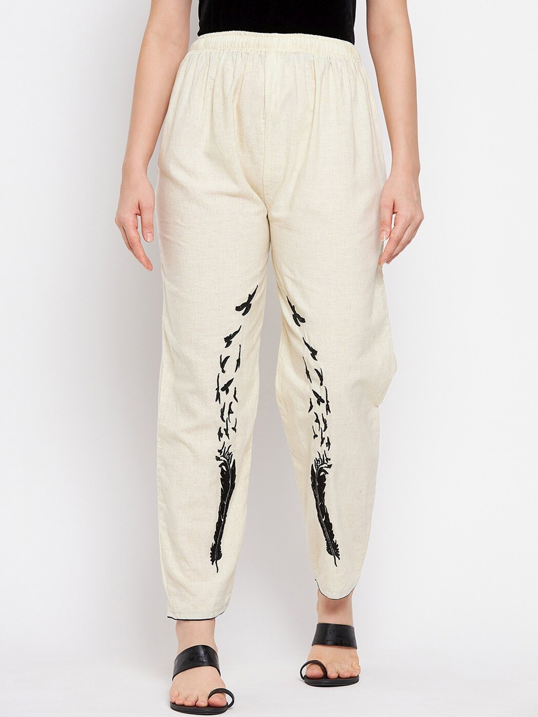 

Clora Creation Women Beige Printed Smart Easy Wash Cotton Trousers