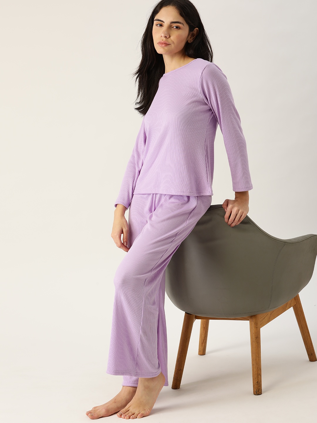 

ETC Women Lavender Striped Night suit