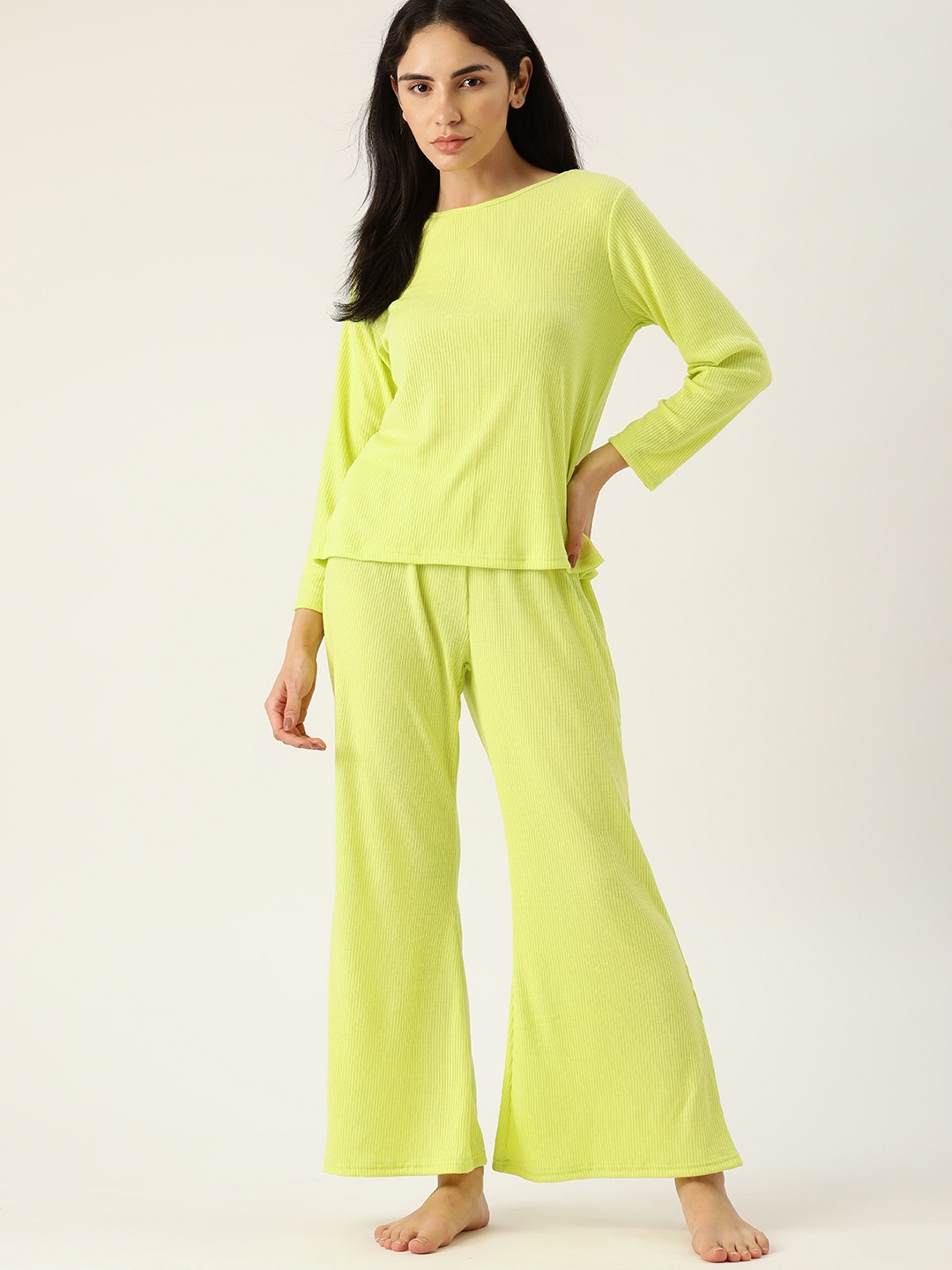 

ETC Women Fluorescent Green Striped Night suit