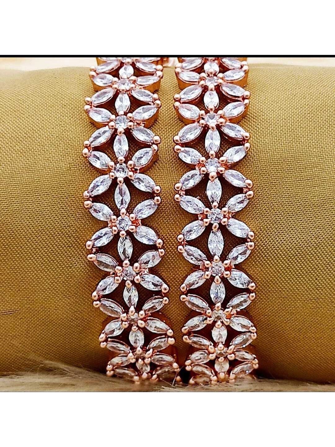 

Nathany Jewels Pack Of 2 Rose Gold-Plated White AD Studded Bangle
