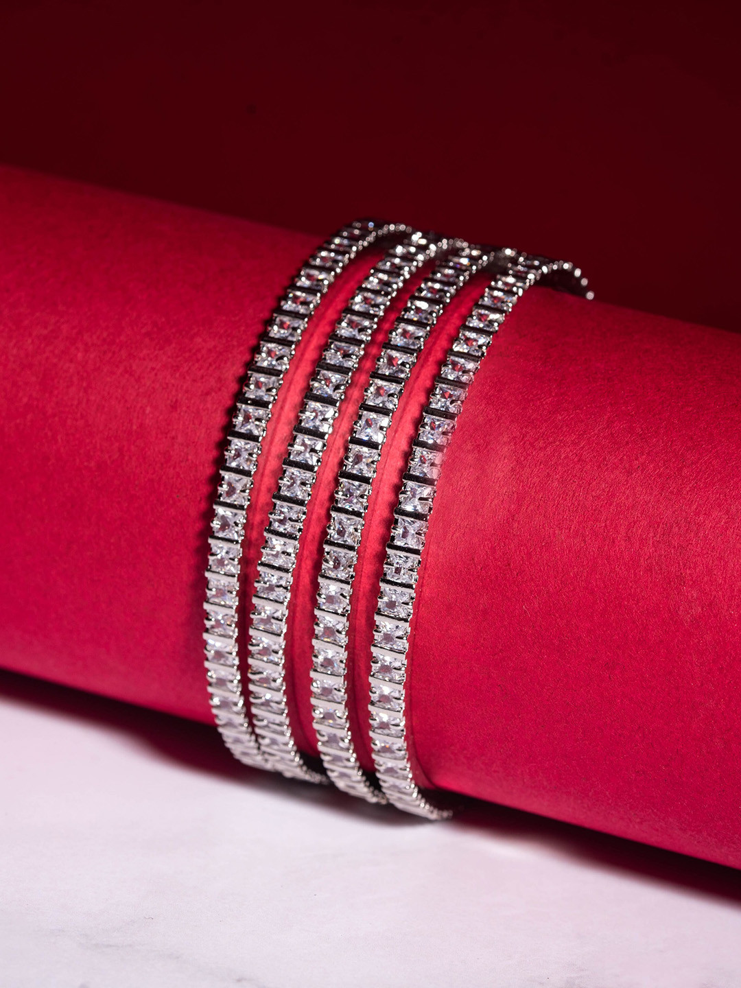 

Nathany Jewels Pack Of 4 Silver-Plated White Bangles