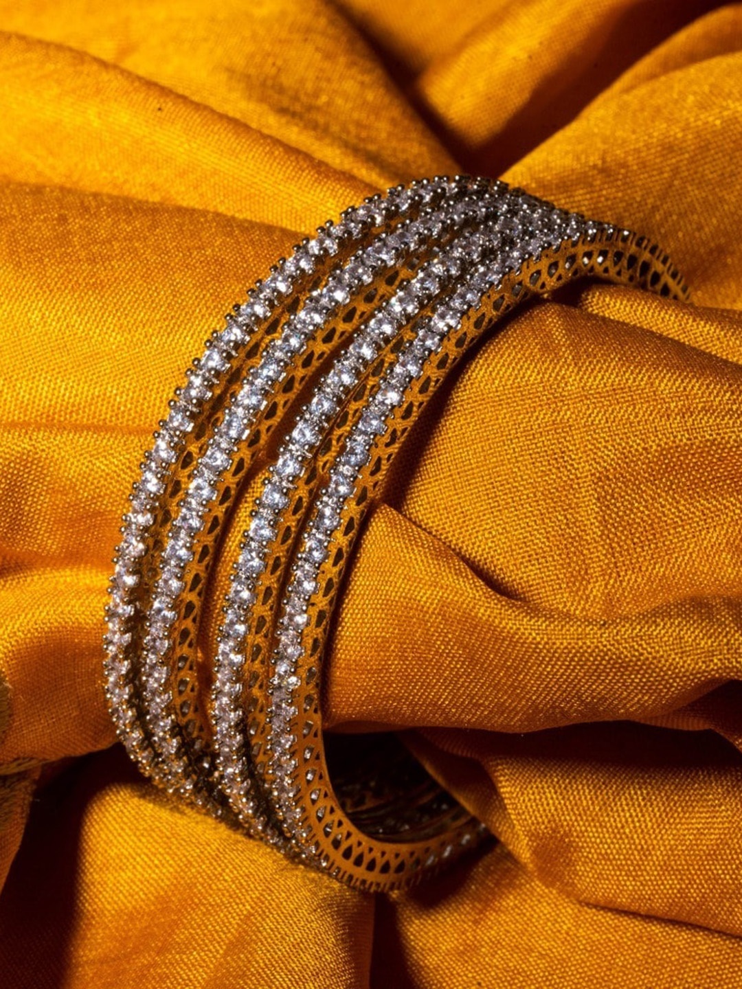 

Nathany Jewels Set Of 4 Gold-Plated Gold Bangle Set, Silver