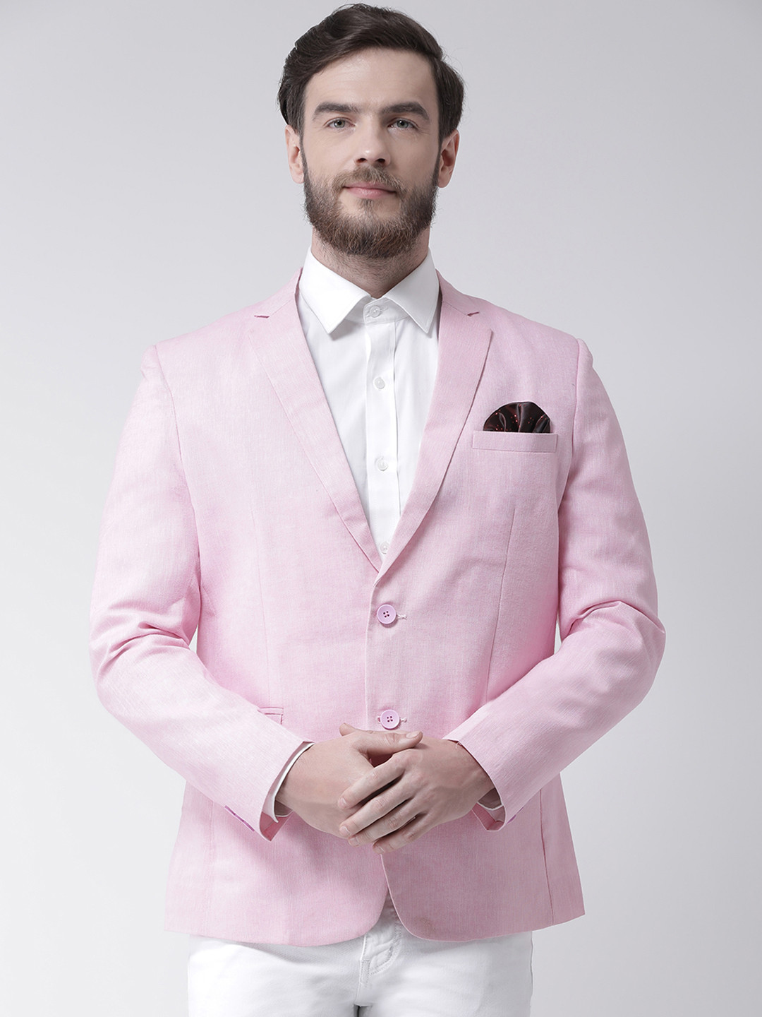 

Hangup Men Pink Solid Single-Breasted Blazer