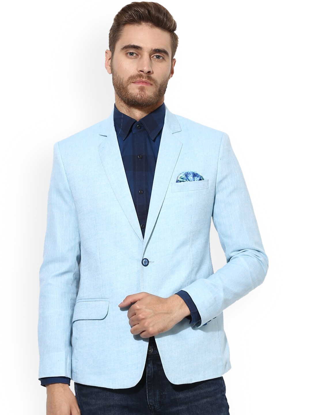 

Hangup Men Blue Solid Single-Breasted Blazer