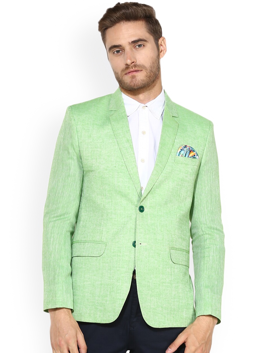 

Hangup Men Lime Green Solid Single-Breasted Blazer
