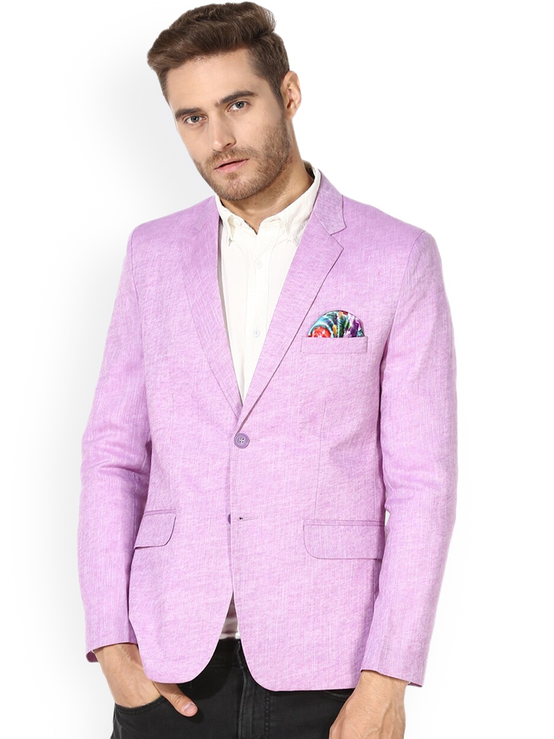 

Hangup Men Purple Solid Single-Breasted Blazer
