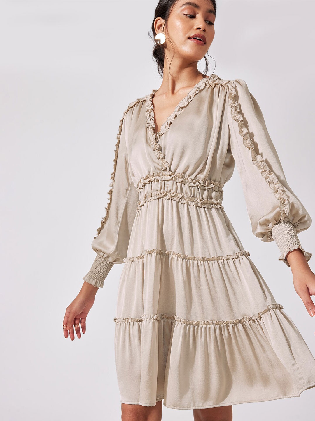 

The Label Life Women Beige Ruffle Tiered Dress