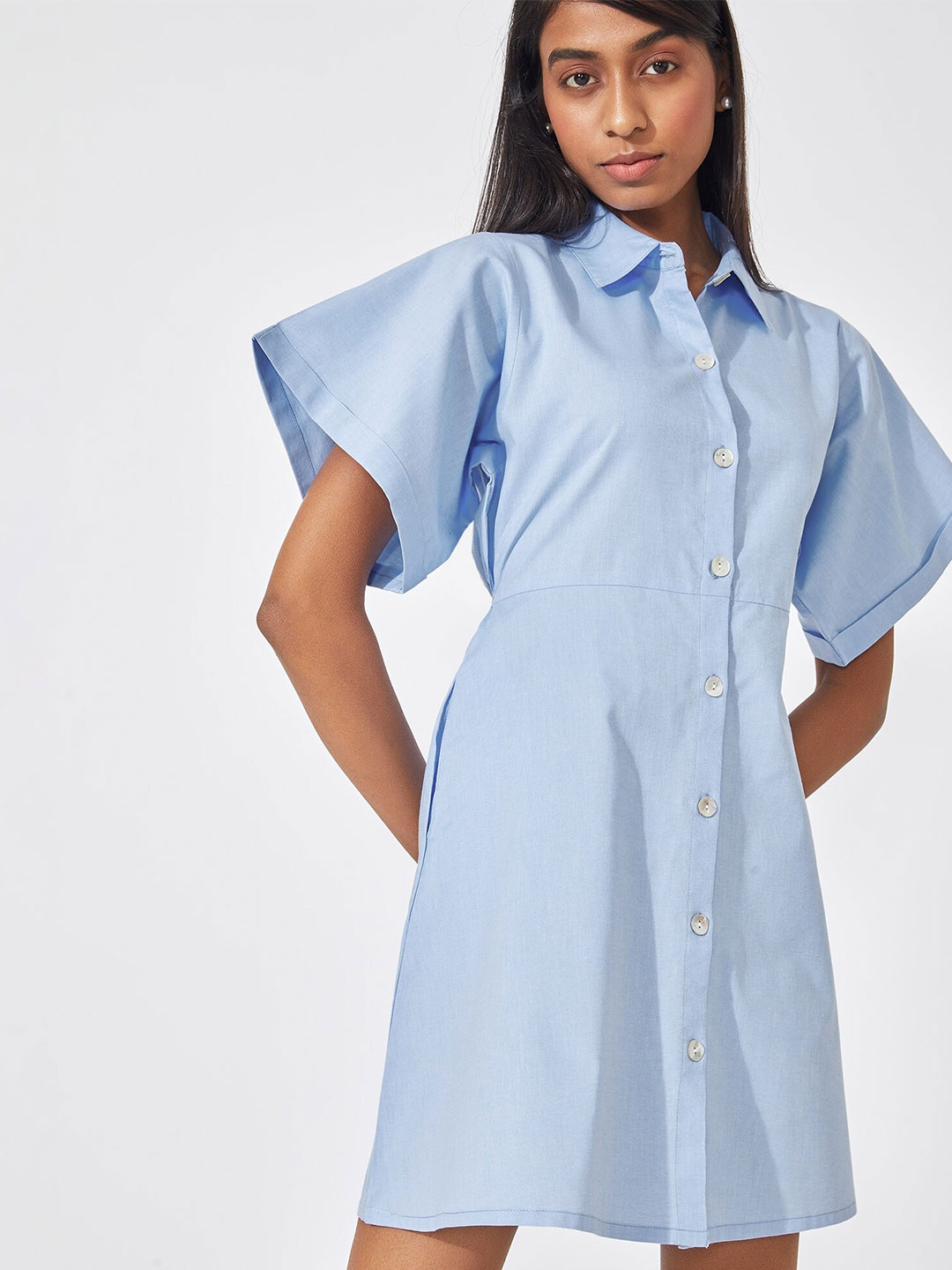 

The Label Life Women Blue Skater Shirt Dress