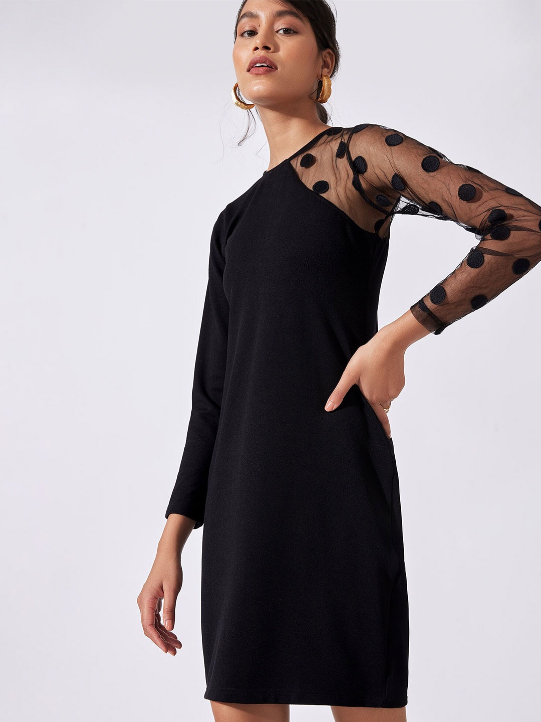 

The Label Life Women Black Sheer Polka Sleeve Dress