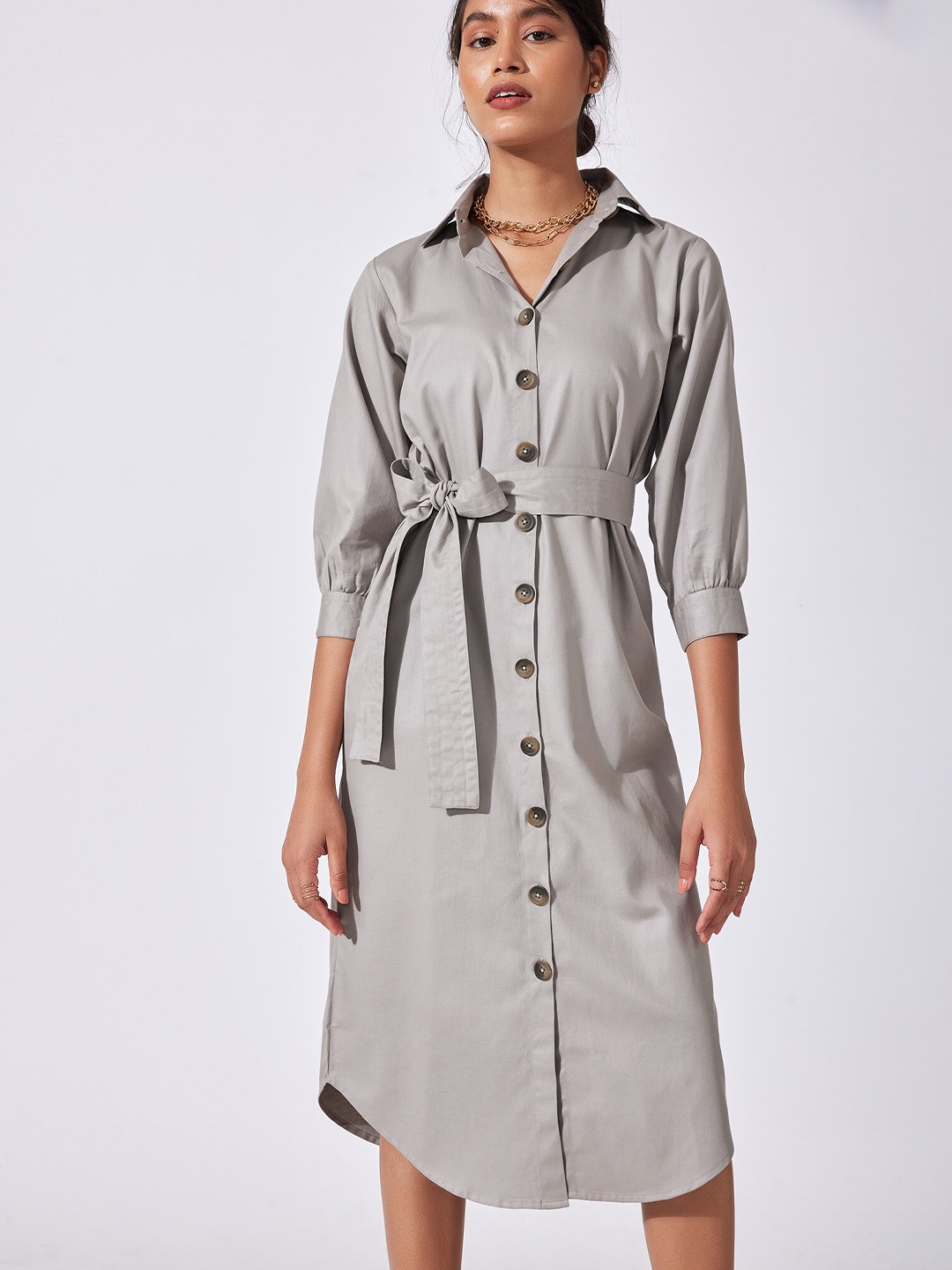 

The Label Life Grey Slate Self Tie Shirt Dress