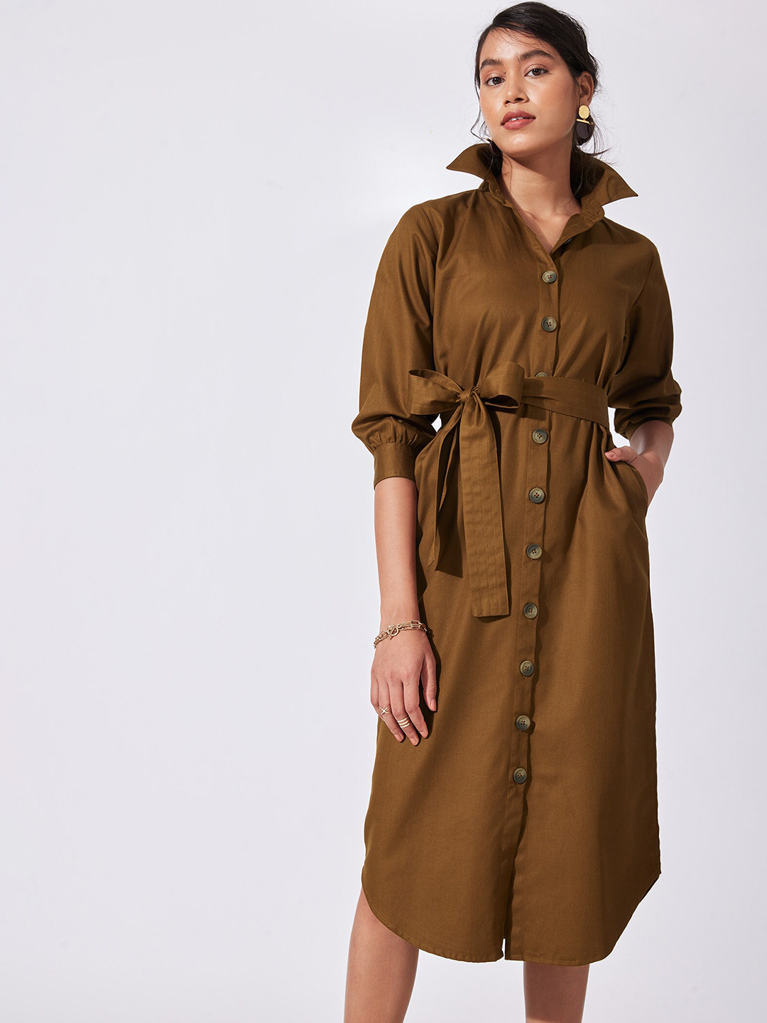 

The Label Life Brown Walnut Self Tie Shirt Dress