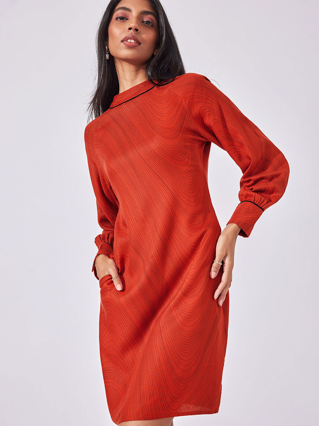 

The Label Life Women Rust Orange Wave Print Dress