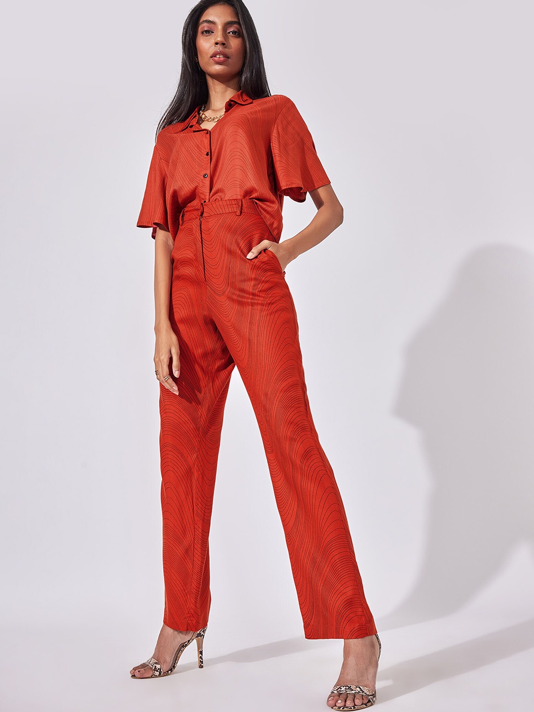 

The Label Life Women Rust Wave Print Pants