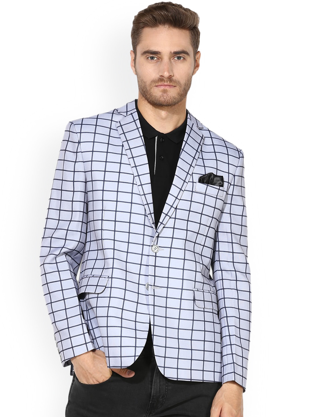 

Hangup Men Grey Checked Single-Breasted Casual Blazer