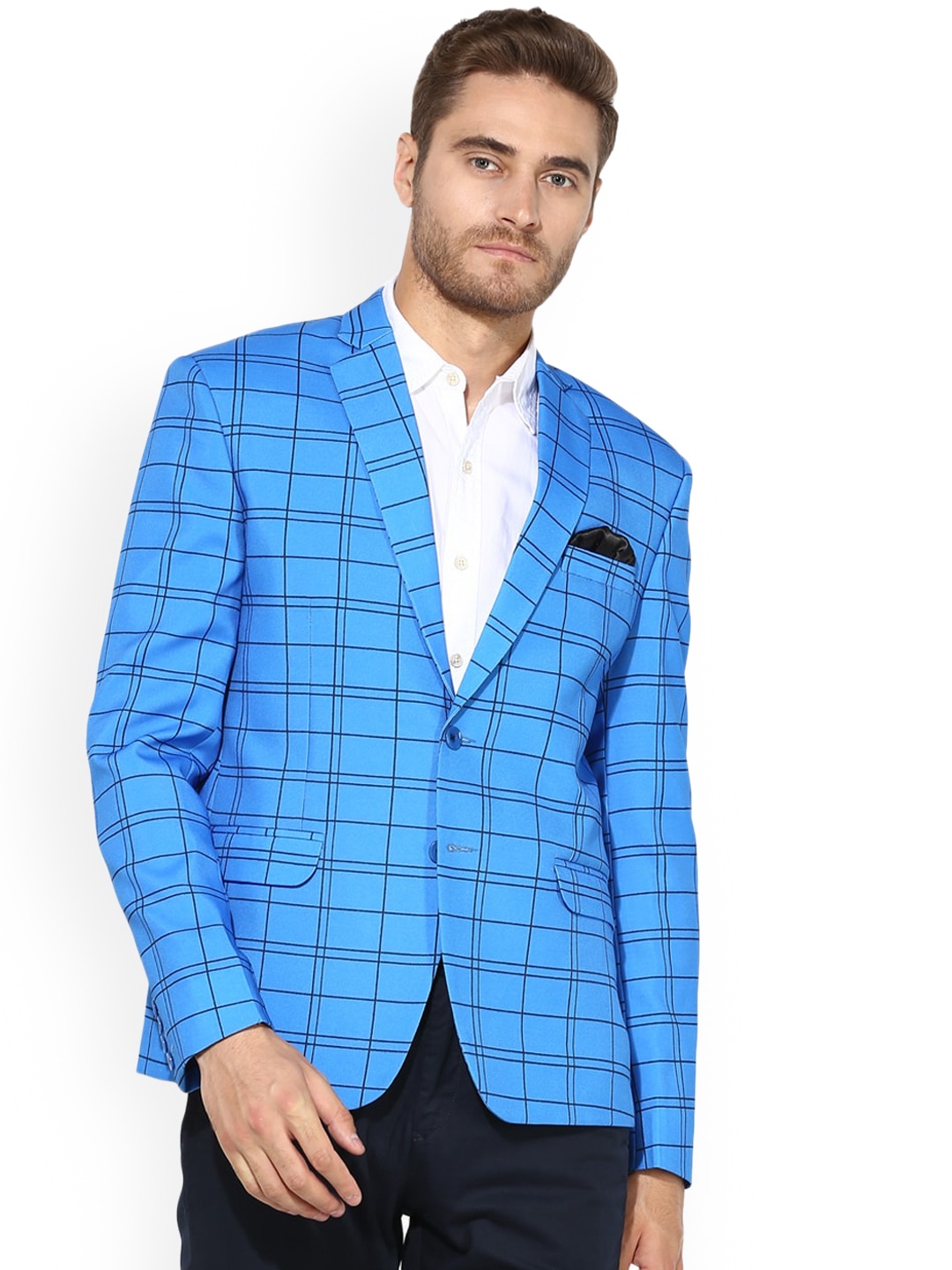 

Hangup Men Blue & Black Checked Single Breasted Blazers