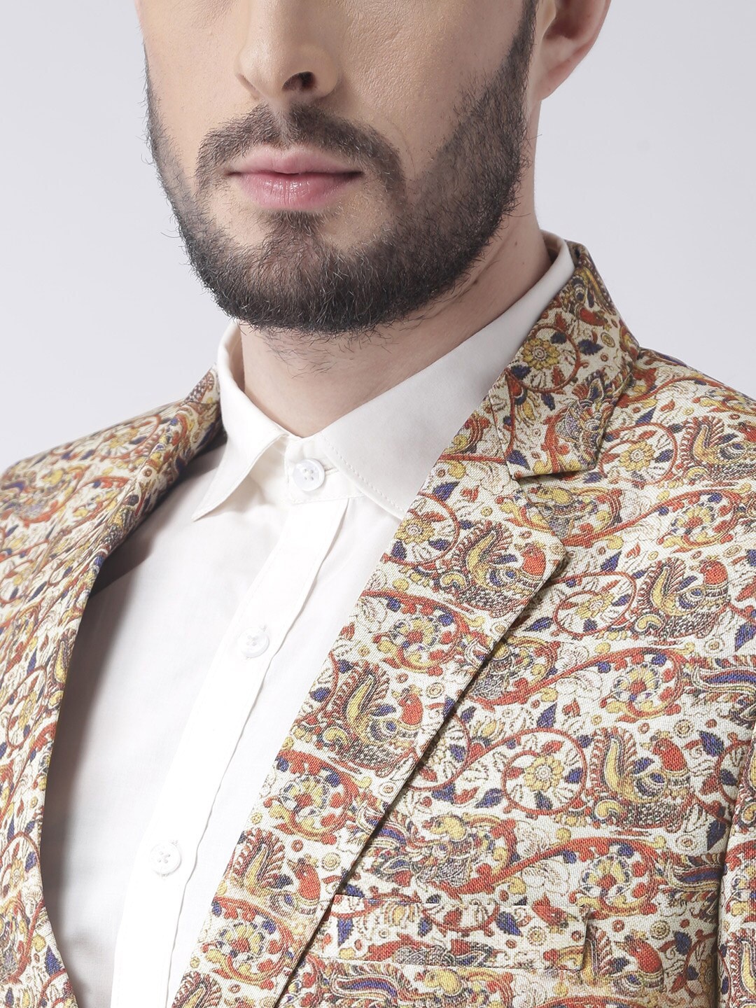 

Hangup Men Beige Floral Printed Single Breasted Regular Fit Blazer