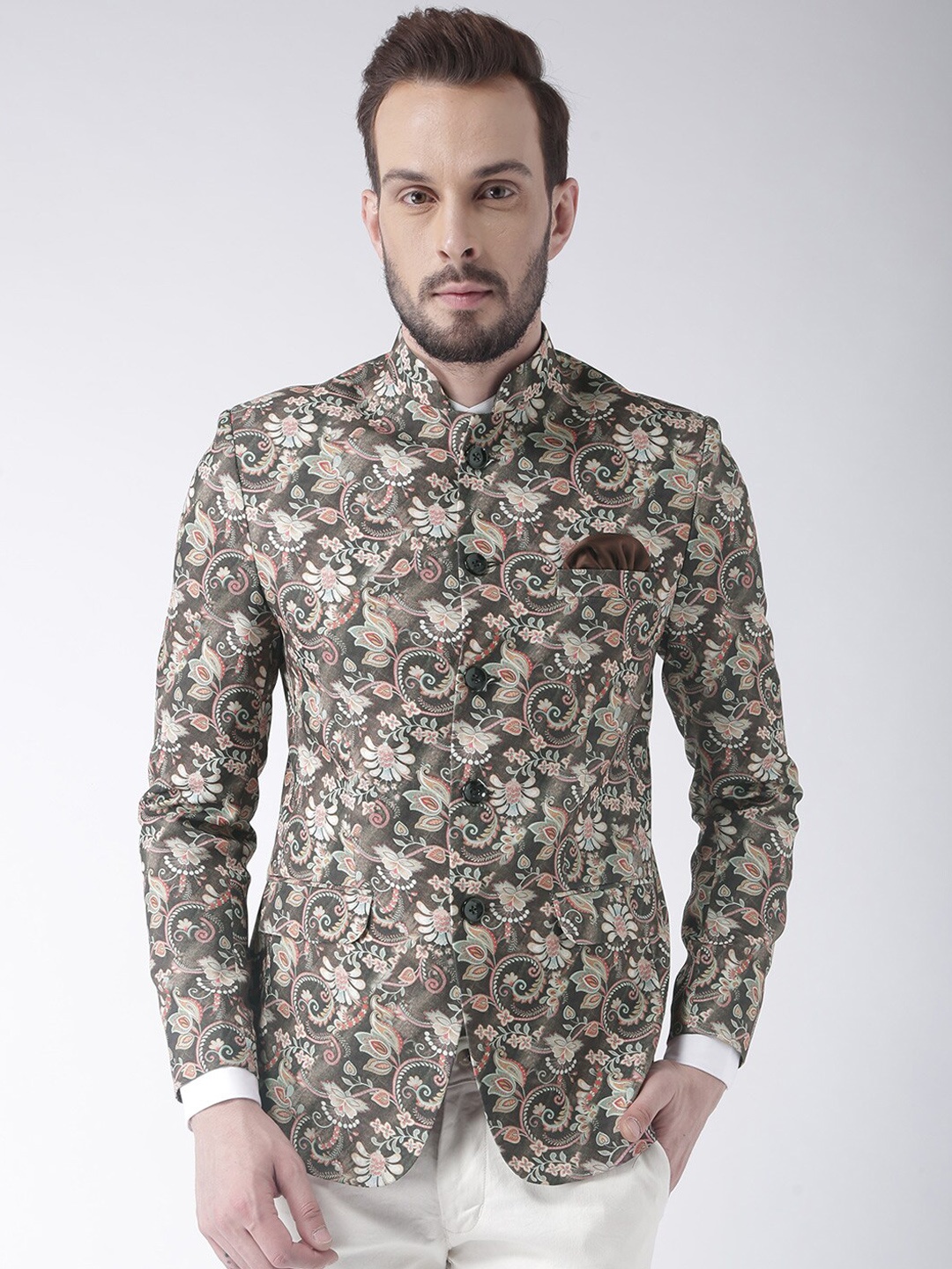 

Hangup Men Grey Printed Single Breasted Blazer