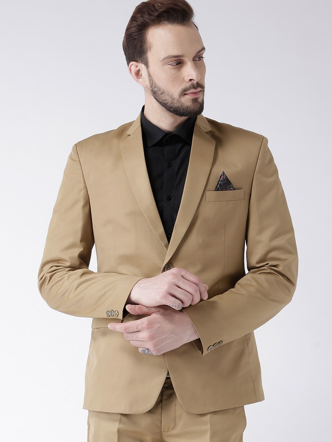 

Hangup Men Khaki-Colored Solid Single Breasted Formal Blazer