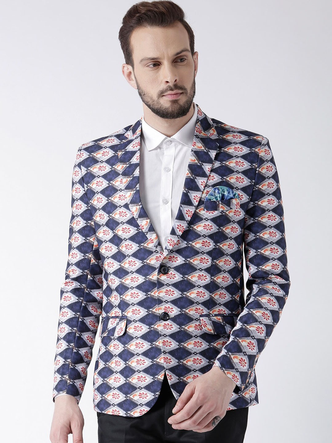 

Hangup Men Blue Printed Single-Breasted Blazers