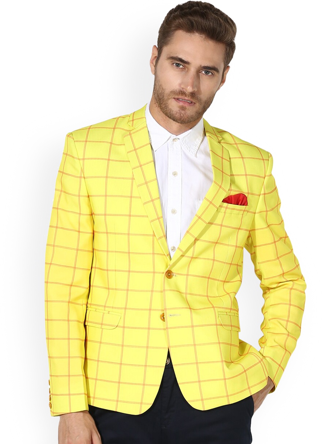 

Hangup Men Yellow Checked Single-Breasted Blazers