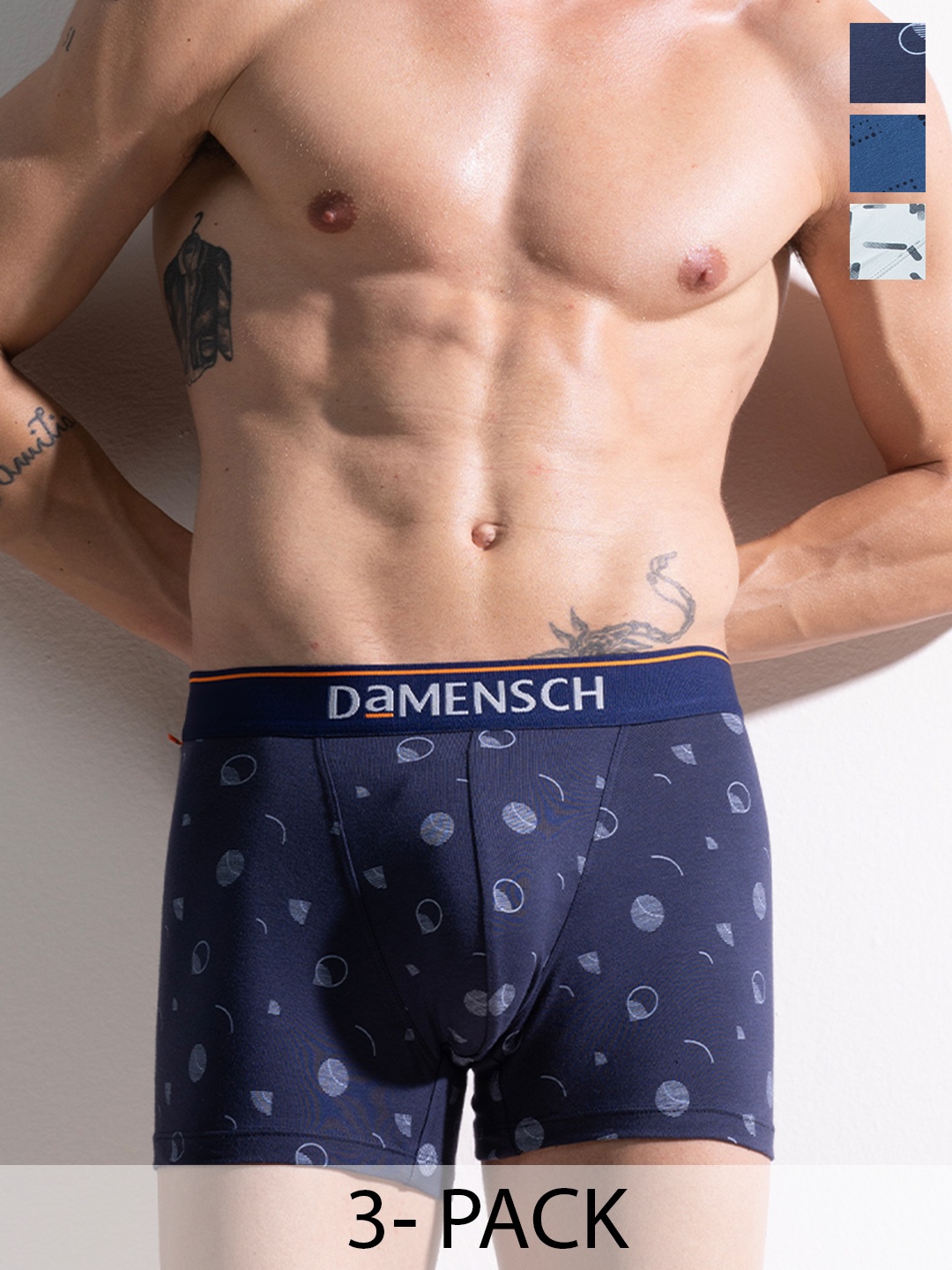 

DAMENSCH Men Pack Of 3 Deo-Cotton Anti-Bacterial Moisture-Free Trunks, Blue