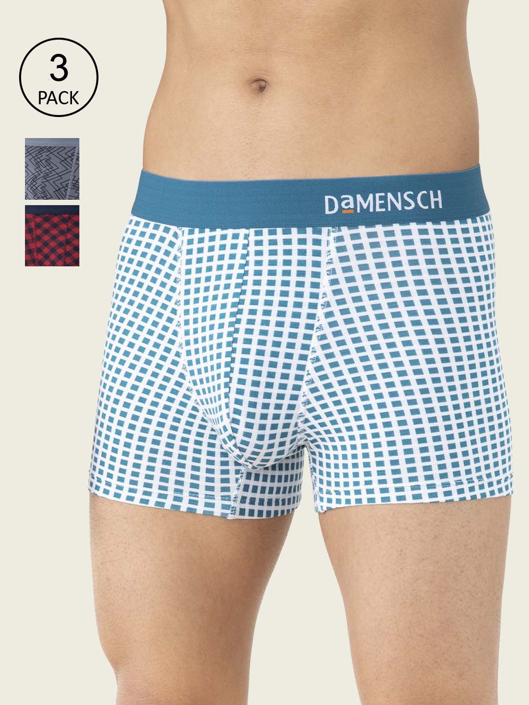 

DAMENSCH Pack Of 3 Men Printed Deo-Soft Supima Modal Anti Bacterial Trunk, Blue