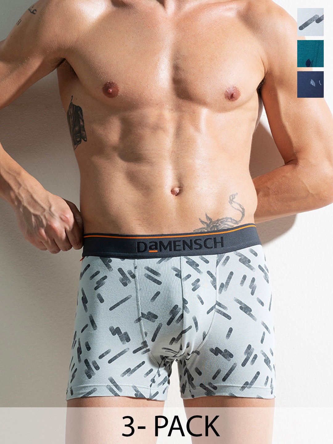 

DAMENSCH Pack of 3 Anti Bacterial Printed Deo-Cotton Trunks DAM-CTP-T-BLB-CMT-SOG-PACK-3, Blue