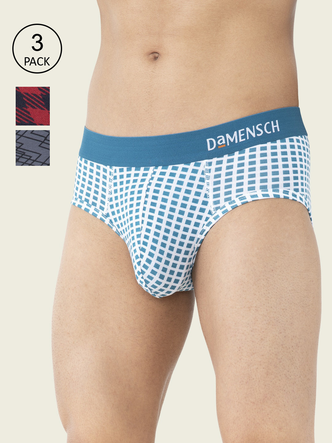 

DAMENSCH Men Pack of 3 Deo-Soft Odour-Cancelling Supima Modal Briefs DAM-PRIN-B, Red