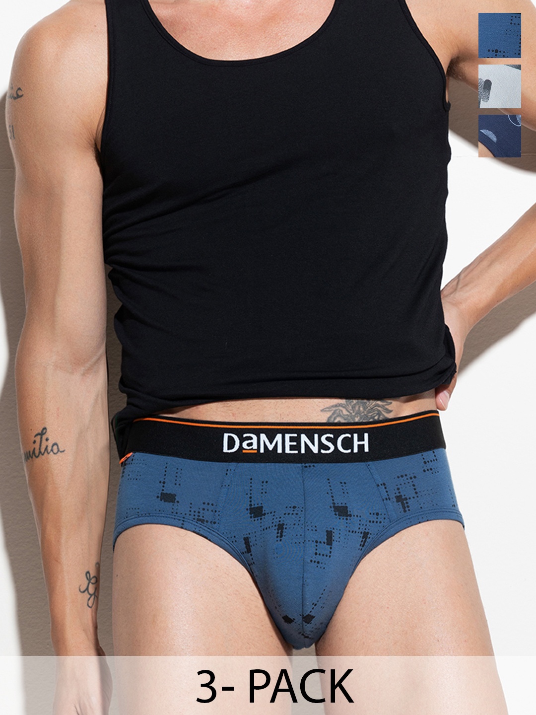 

DAMENSCH Men Pack Of 3 Deo-Cotton Anti-Bacterial Moisture-Free Briefs, Navy blue