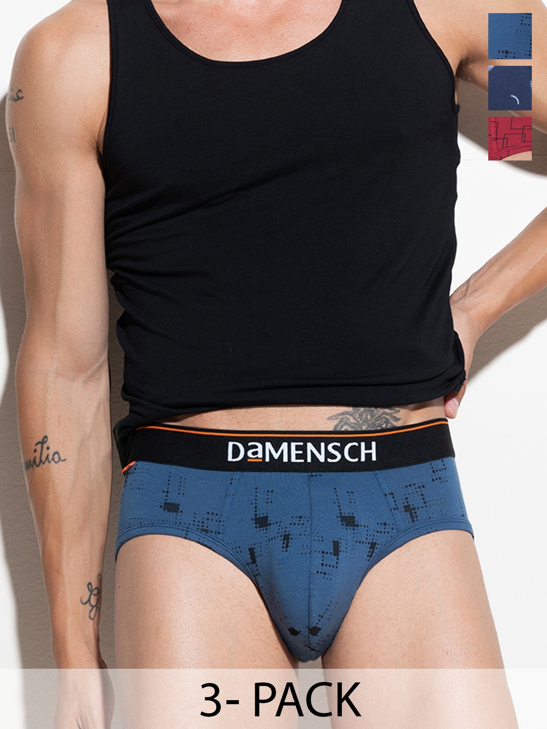 

DAMENSCH Men Pack Of 3 Deo-Cotton Anti-Bacterial Moisture-Free Briefs, Red