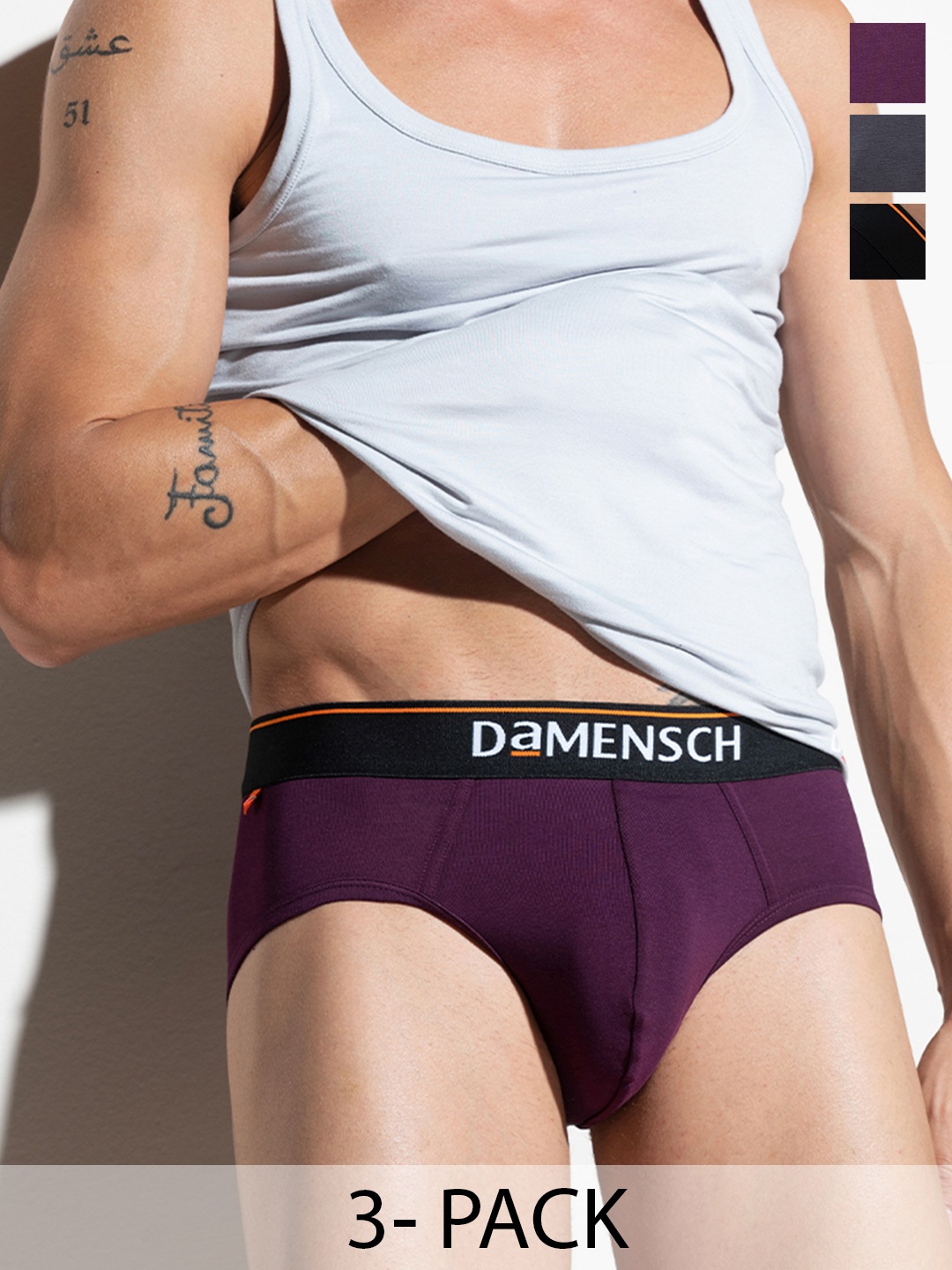 

DAMENSCH Men Pack of 3 Deo-Cotton Anti-Bacterial Briefs DAM-CTS-B-VOV-CCD-BKN, Black